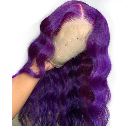 Human Virgin Hair Purple Color Pre-plucked Lace Frontal Wig 150% Density The Same As The Hairstyle In The Picture - Rose Hair