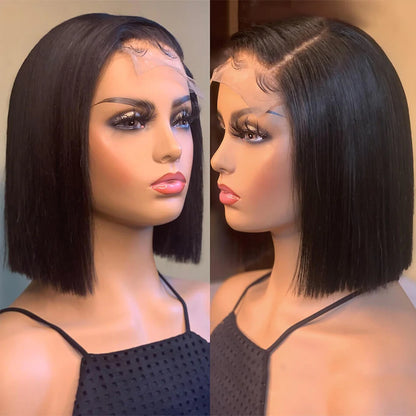 Short Straight Hair Bob Wig 4x4 Tranparent Lace Closure 100% Virgin Human Hair Wig-Rosehair