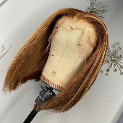 Rose Hair Honey Blonde Piano Highlights Color Straight Hair 4x4 Lace Bob Wig Human Hair Wig