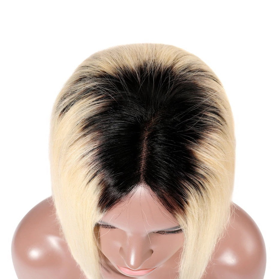 Rose Hair Pre-plucked Real Brazilian Human Virgin Hair 13*4 Transparent Lace Frontal T1b/613 Bob Wig - Rose Hair