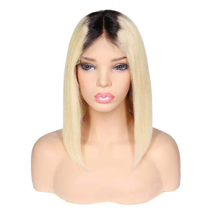 Rose Hair Pre-plucked Real Brazilian Human Virgin Hair 13*4 Transparent Lace Frontal T1b/613 Bob Wig - Rose Hair