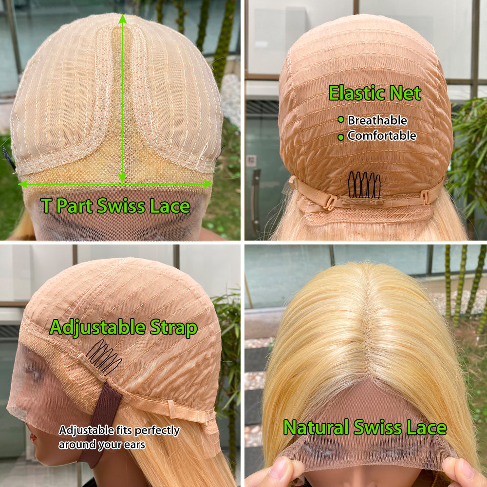RoseHair 613 Blonde Lace Front Wig T Part Lace Wig Deep Parting Hairline Pre Plucked With Baby Hair Natural T Part 613 Hair Wig - Rose Hair