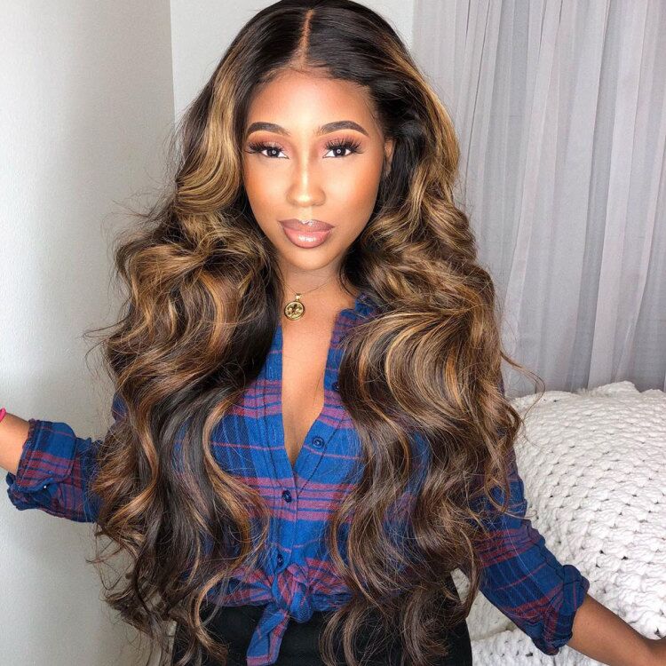 Highlight Body Wave Wig 13×4 Glueless Lace Front Wig Colored Human Hair Lace Wig