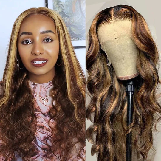 Highlight Ombre Hair 5*5 HD Lace Closure Body Wave Human Hair Wigs