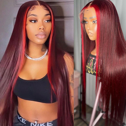 Highlight Ombre Straight Hair 99j Human Hair Wig Lace Font Wig Pre Plucked Natural Hairline