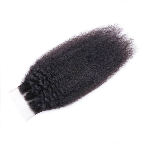Malaysian Kinky Straight Hair 3 Bundles with 4*4 Lace Closure 100% Human Hair Weaving
