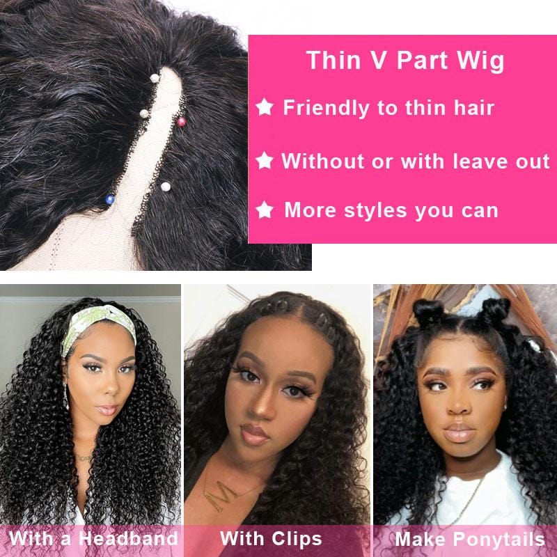 Kinky Straight V-part Wigs No Leave Out Natural Looking Yaki Wigs 180% Density