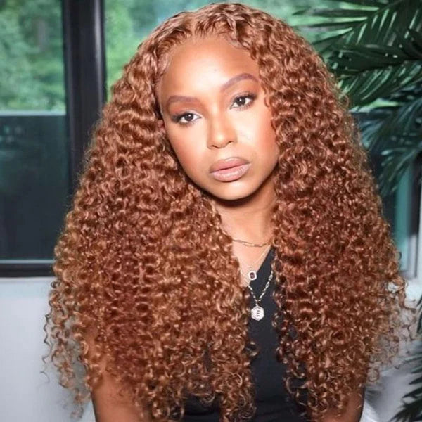 Jerry Curly Ginger Brown Colored Lace Front Human Hair Wigs Pre Plucked Natural Hairline