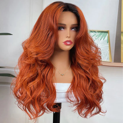 Rose Hair Dark Roots Cinnamon Brunette 13x4 Lace Frontal Wig Body Wave Human Hair