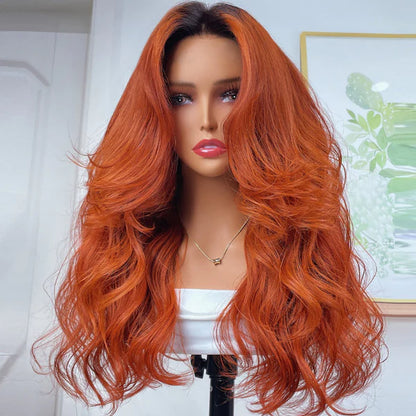 Rose Hair Dark Roots Cinnamon Brunette 13x4 Lace Frontal Wig Body Wave Human Hair