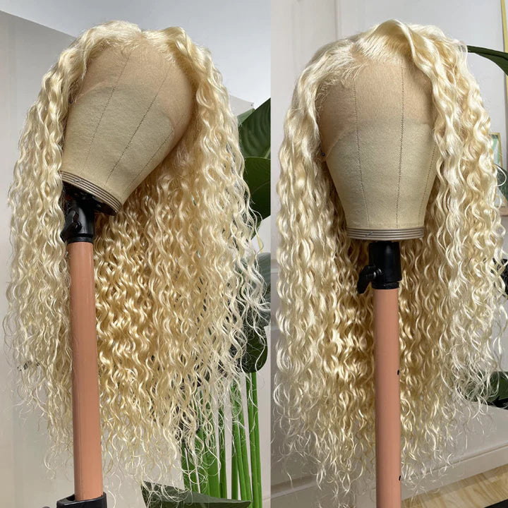 Honey Blonde 613 Color Water Wave 13x4 Lace Frontal Wig Wet and Wavy Virgin Human Hair