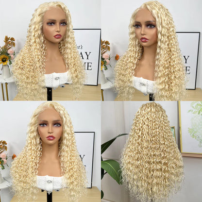Honey Blonde 613 Color Water Wave 13x4 Lace Frontal Wig Wet and Wavy Virgin Human Hair