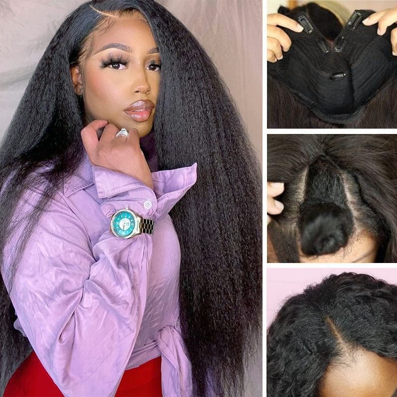 Kinky Straight V-part Wigs No Leave Out Natural Looking Yaki Wigs 180% Density