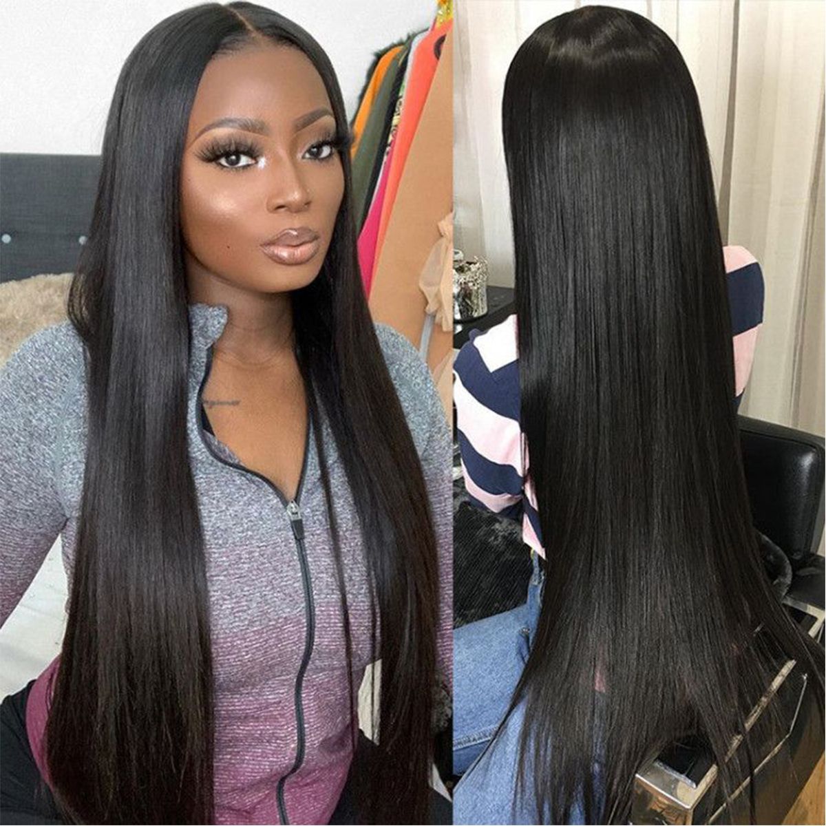 26&quot; 28&quot; 30″ 32″ 34″ 36″ 38″ 40″ Long Straight Human Hair 13×4 Lace Front Wigs