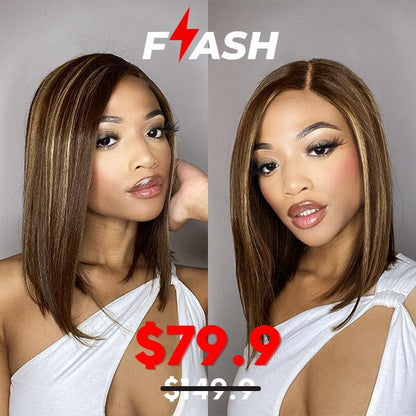 FLASH SALE | Highlights Bronze Brown Bob Wig Glueless T Part Simple Lace Wig