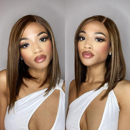 FLASH SALE | Highlights Bronze Brown Bob Wig Glueless T Part Simple Lace Wig