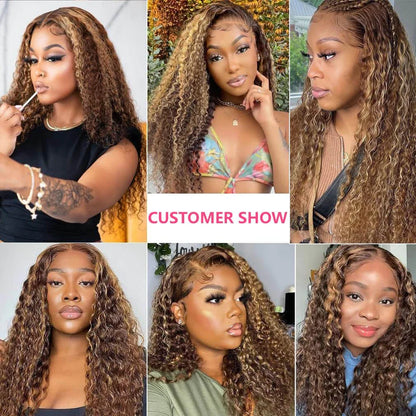 Celebrity Style 200% Density Highlight Ombre Curly 13x4 Lace Frontal Wig