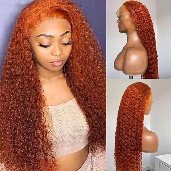Rose Hair Ginger Orange Color Curly Hair 13x4 Lace Front Human Hair Wig Pre-plucked For Women