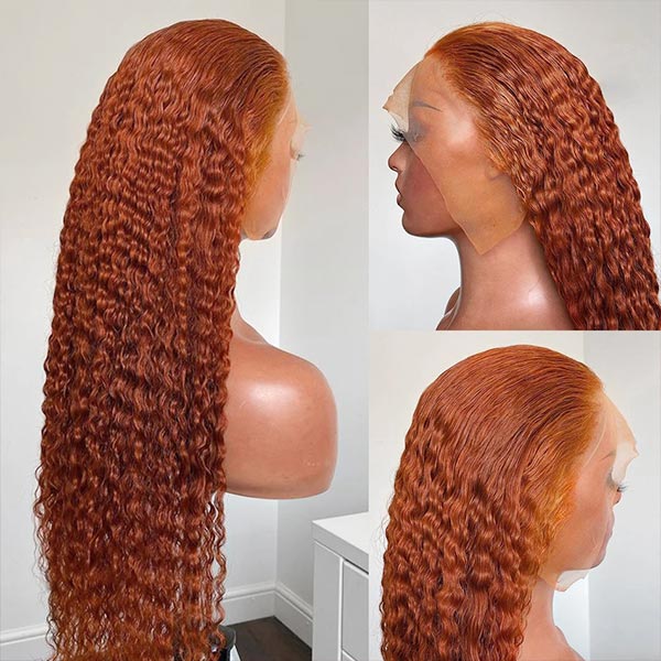 Rose Hair Ginger Orange Color Curly Hair 13x4 Lace Front Human Hair Wig Pre-plucked For Women