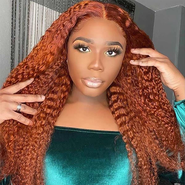 Rose Hair Ginger Orange Color Curly Hair 13x4 Lace Front Human Hair Wig Pre-plucked For Women