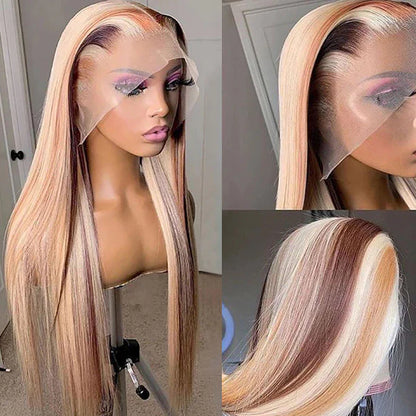 P4/27/613 Ombre Colored Highlight Human Hair Wig 13x4 HD Straight Lace Front Wigs