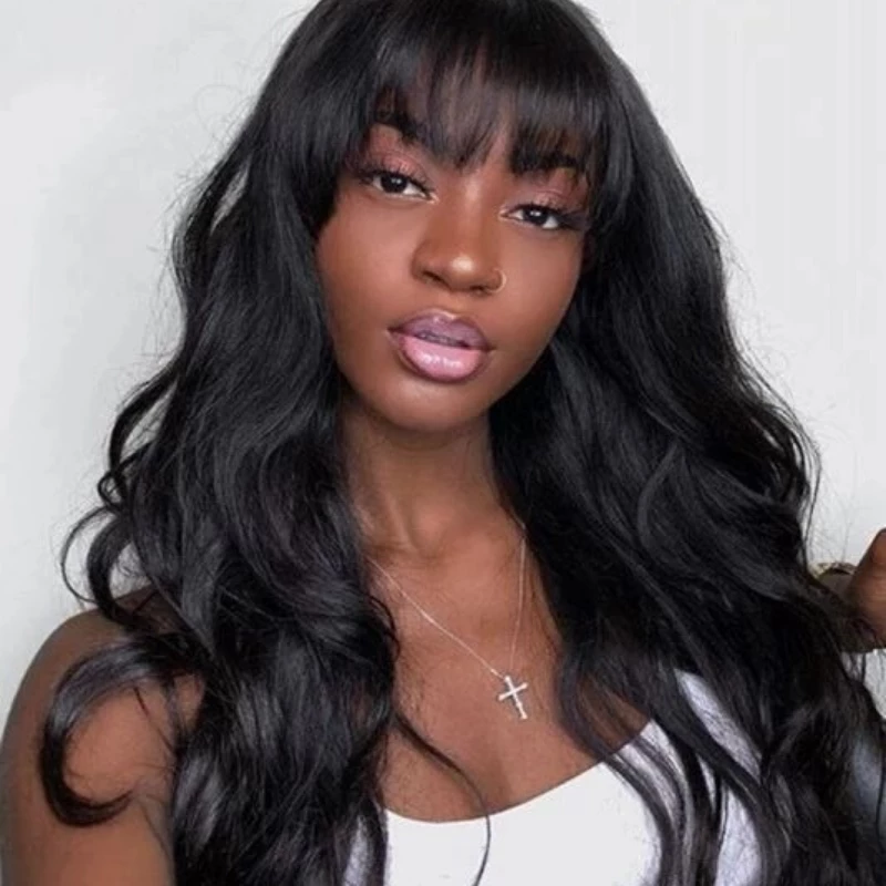 Rose Hair Human Virgin Hair 13*6 Frontal Lace Wig Loose Wave With Bangs The Same As The Hairstyle In The Picture - Rose Hair