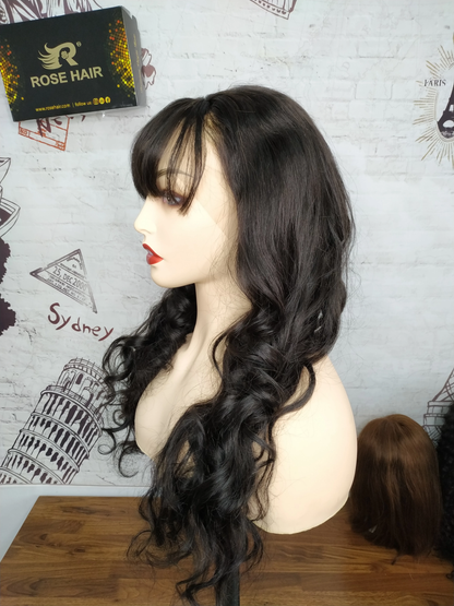Rose Hair Human Virgin Hair 13*6 Frontal Lace Wig Loose Wave With Bangs The Same As The Hairstyle In The Picture - Rose Hair