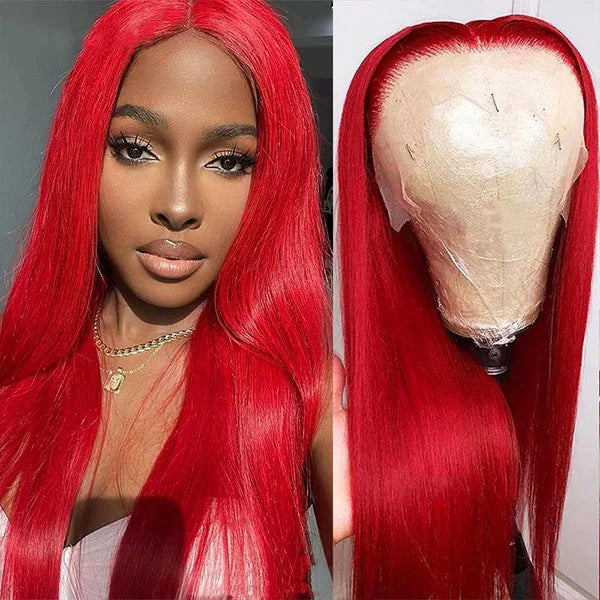 Rose Hair Red Color 13x4 HD Lace Front Human Hair Wigs Brazilian Straight Pre Plucked