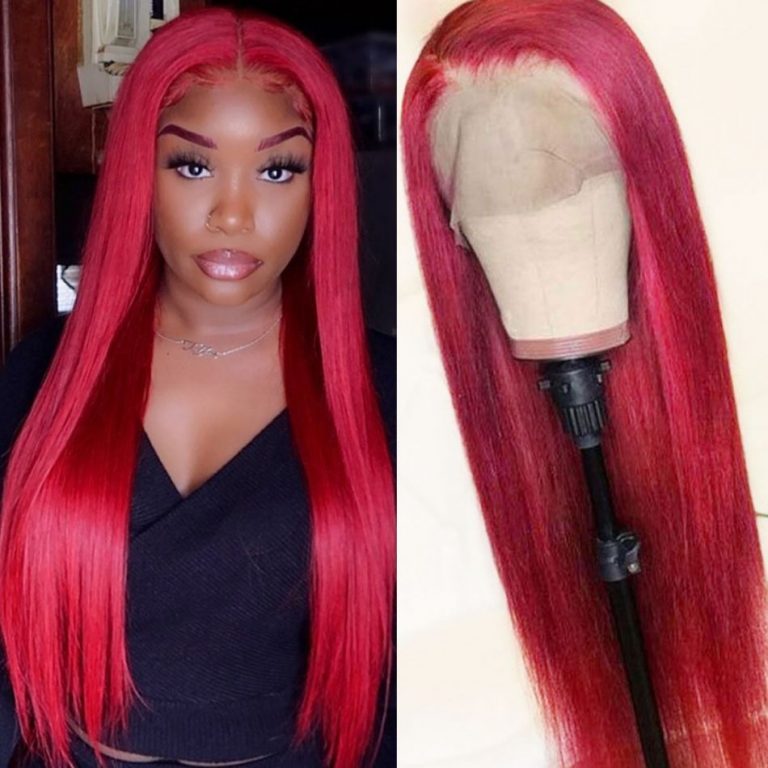 Rose Hair Red Color Straight Hair 13x6 Lace Front Wig Human Hair For Black Women