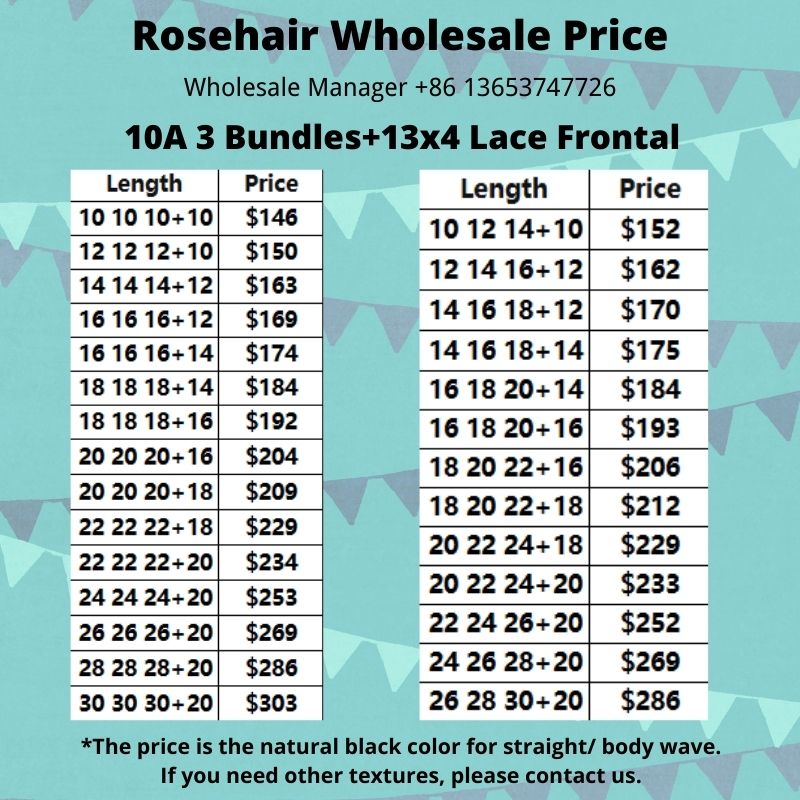 Rose Hair 10A Grade 3pcs Hair Bundles with 13x4 Lace Frontal Wholesale Package Deal Free Shipping