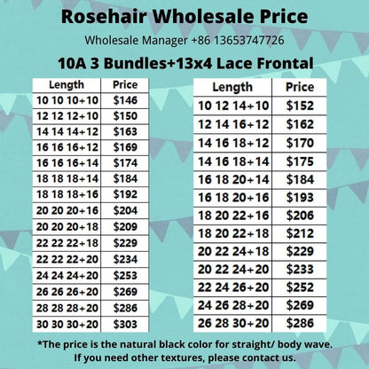 Rose Hair 10A Grade 3pcs Hair Bundles with 13x4 Lace Frontal Wholesale Package Deal Free Shipping