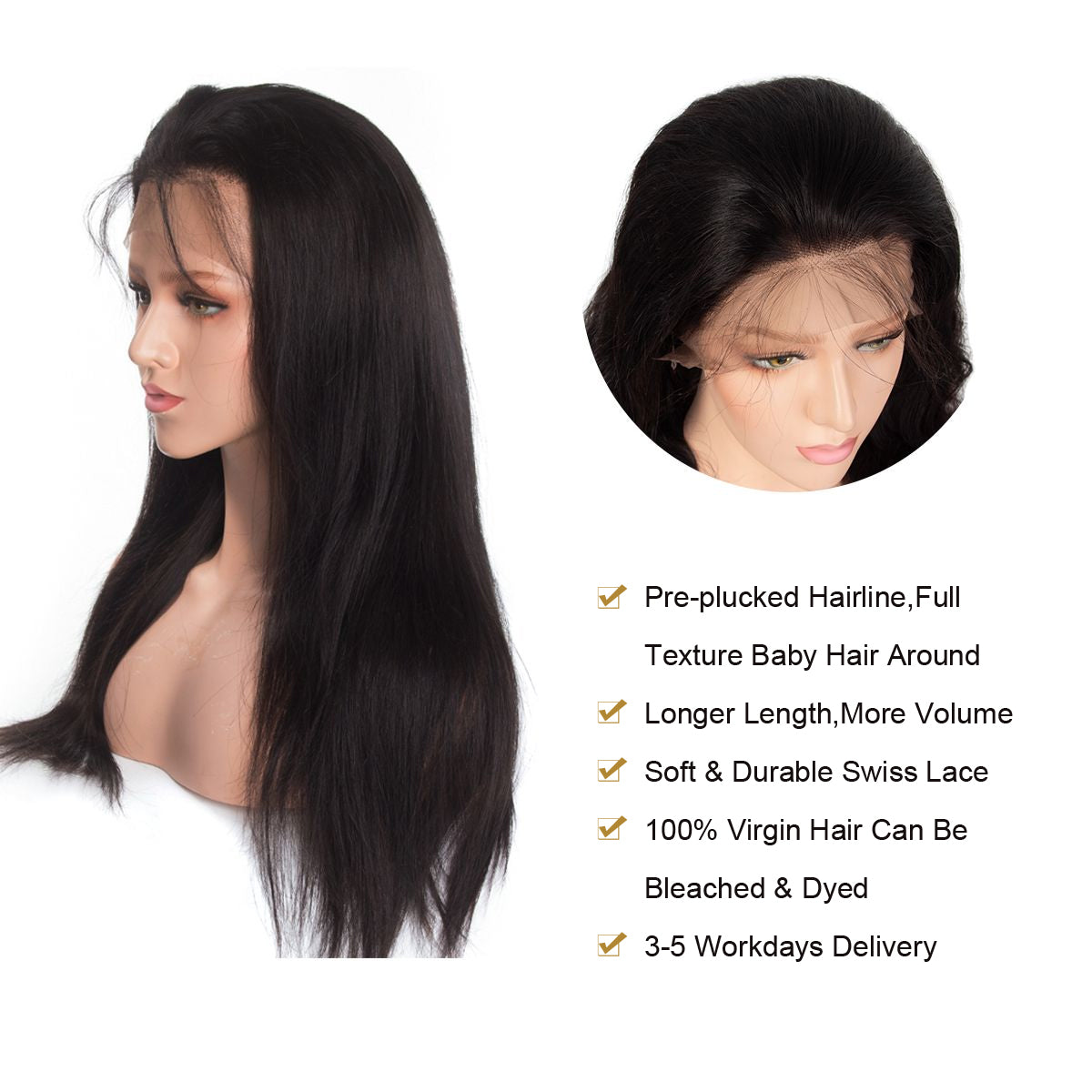 RoseHair Pre Plucked Swiss 360 Lace Straight Wig Best Brazilian Human Virgin Hair - Rose Hair