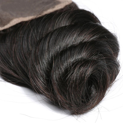 10A Grade 3 Bundles Brazilian Loose Wave Virgin Hair with 1 PCS 4*4 Lace Closure - Rose Hair