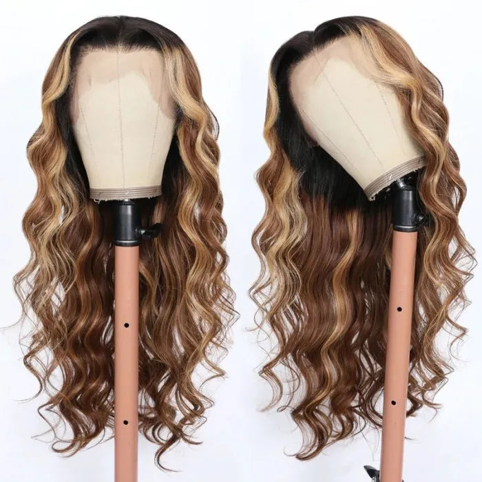 Rose Hair Balayage Highlight Ombre Loose Wave Human Hair 13x4 Lace Front Wigs