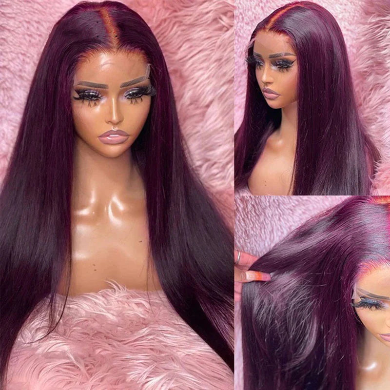 Dark Purple Plum Color Wigs Straight 5x5/13x4 Transparent Lace Frontal Wigs Human Hair Wigs Preplucked