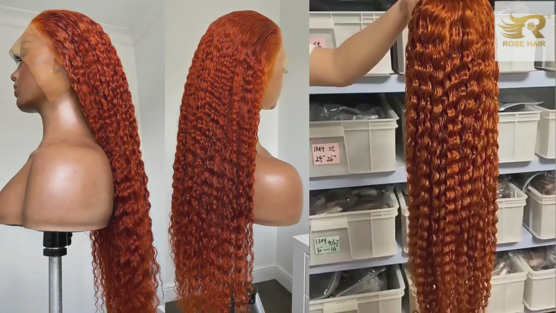 Rose Hair 200%Density Hot Girl! Ginger Orange Romantic Wave Lace Frontal Lace Wig