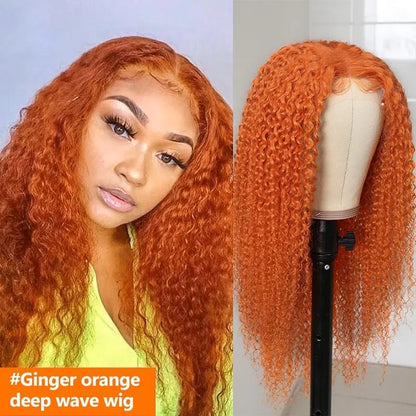 Best Ginger Color 13x4 Lace Front Wig Human Hair Deep Wave Beautiful Hair Colored Wigs