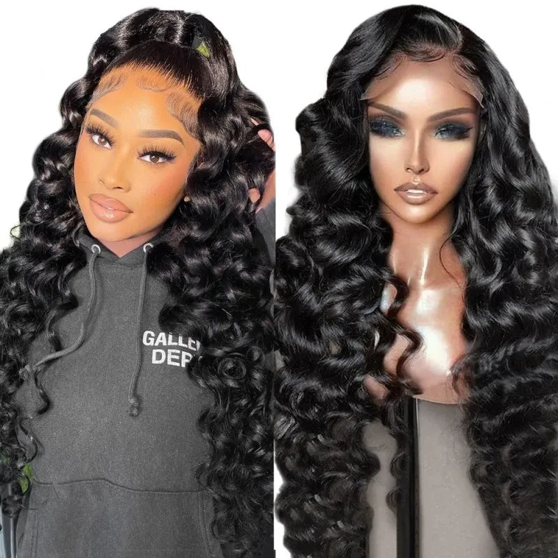 Loose Deep Wave Frontal Wigs 180% Full Density Virgin Human Hair 13x4 Lace Wigs Natural Color