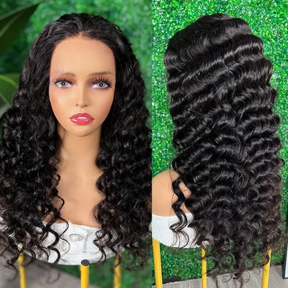 Loose Deep Wave Frontal Wigs 180% Full Density Virgin Human Hair 13x4 Lace Wigs Natural Color