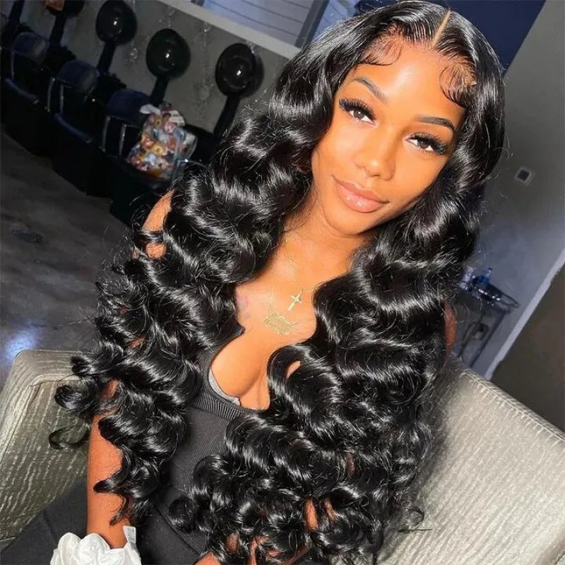 Loose Deep Wave Frontal Wigs 180% Full Density Virgin Human Hair 13x4 Lace Wigs Natural Color