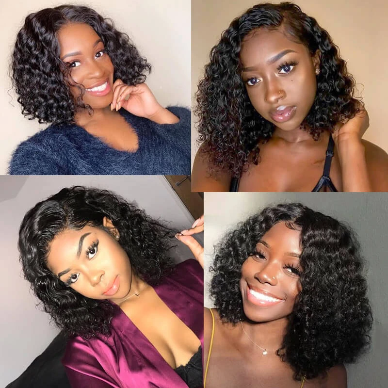 Curly Bob Wig Transparent Lace Wigs 100% Human Remy Hair 13x4 Lace Frontal Wig - Rose Hair