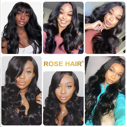 RoseHair Body Wave Headband Wig Glueless Human Hair Wig With Pre-attached Scarf Half Wig 150% Density - Rose Hair