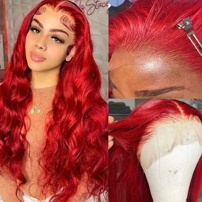 Rose Hair Red Color 13x4 HD Lace Frontal Wigs Body Wave Human Hair
