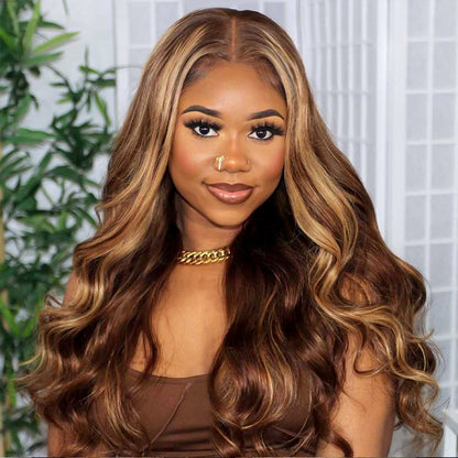 Highlight Wigs Brown And Honey Blonde Highlights Wig Ombre Human Hair Wigs