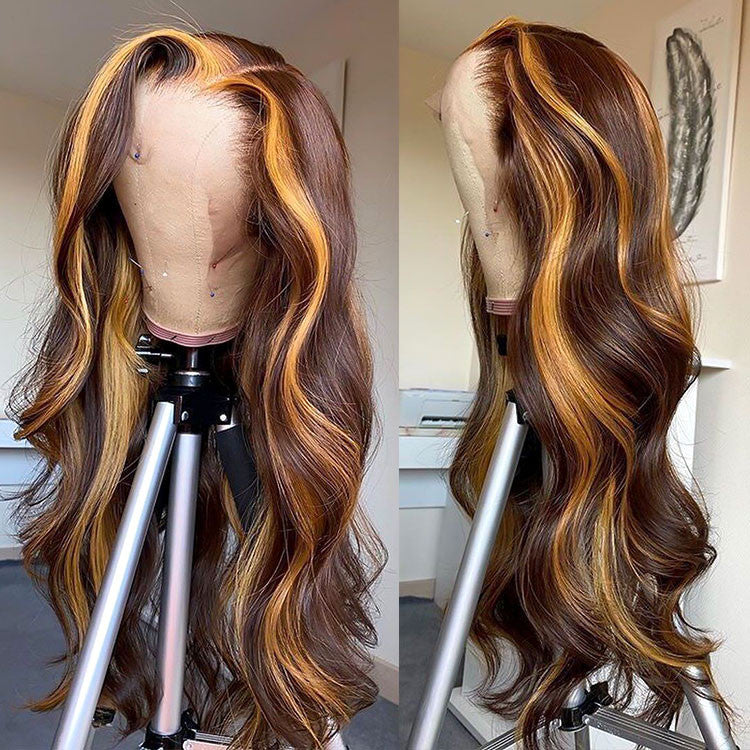 Highlight Wigs Brown And Honey Blonde Highlights Wig Ombre Human Hair Wigs