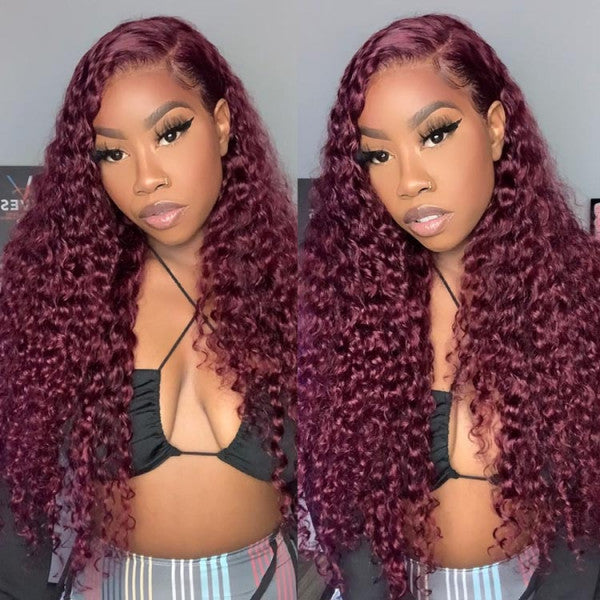 RoseHair 13*4 Lace Frontal Deep Wave Wig Burgundy Red Color Human Virgin Hair