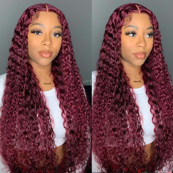 RoseHair 13*4 Lace Frontal Deep Wave Wig Burgundy Red Color Human Virgin Hair