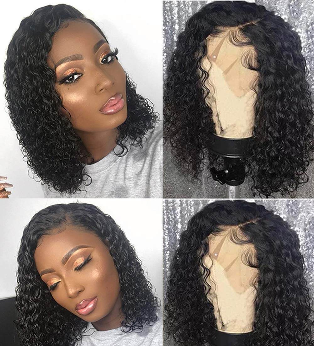 Curly Bob Wig Light Brown Lace Wigs 100% Human Remy Hair 13x4 Lace Frontal Wig - Rose Hair