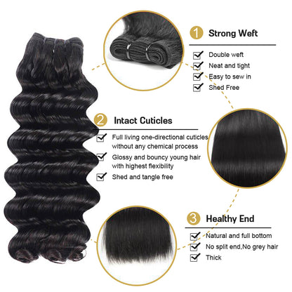 Rosehair 15A Grade Double Drawn Full End Unprocessed 3 Bundles Deep Wave Brazilian Hair Natural Black - Rose Hair
