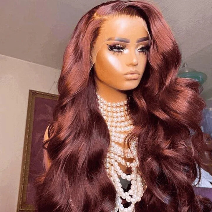 Rose Hair Reddish Brown Color Body Wave Hair 5x5 13x4 HD Lace Wigs 180% Density
